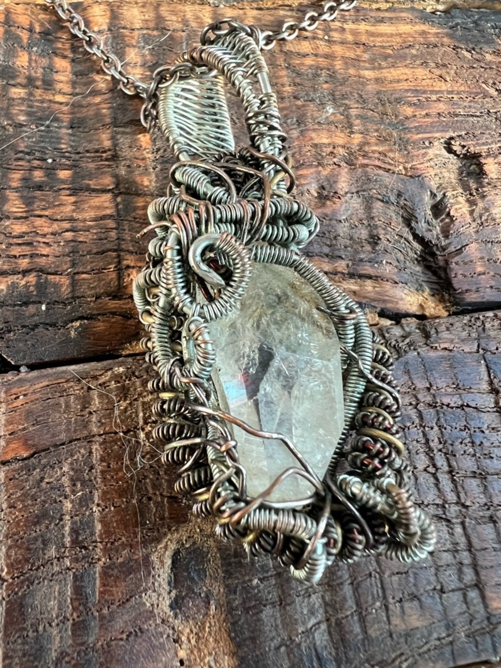 Handcrafted Wire-Wrapped Clear Crystal Pendant Necklace - Silver-Tone magical